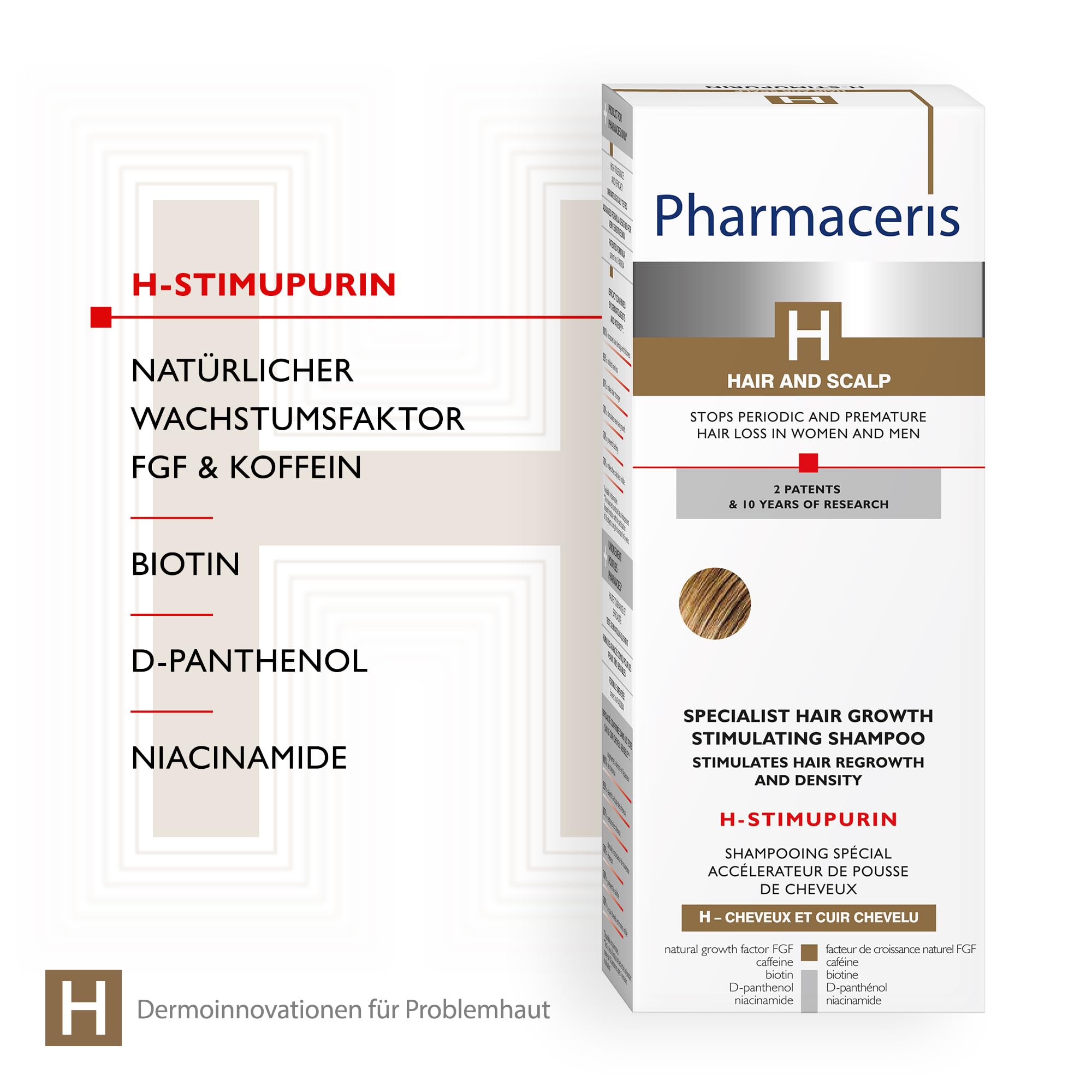 Pharmaceris H Stimupurin, Spezialist für das Haarwachstum Stimulierende Shampoo, Koffein, Behandlung gegen Haarausfall bei Frauen und Männern, Haarstärkung - 250 ml
