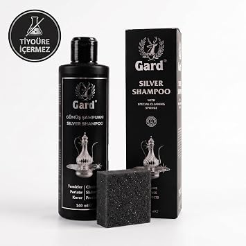 Gard Gümüş Şampuanı 240 ml – Gümüş Temizleyici ve Parlatıcı, Kararmış Takı, Yüzük, Kolye, Küpe, Çatal Bıçak, Tepsi ve Antika Gümüş İçin Süngerli Bakım Seti, Çizmez, Kararma Geciktirici