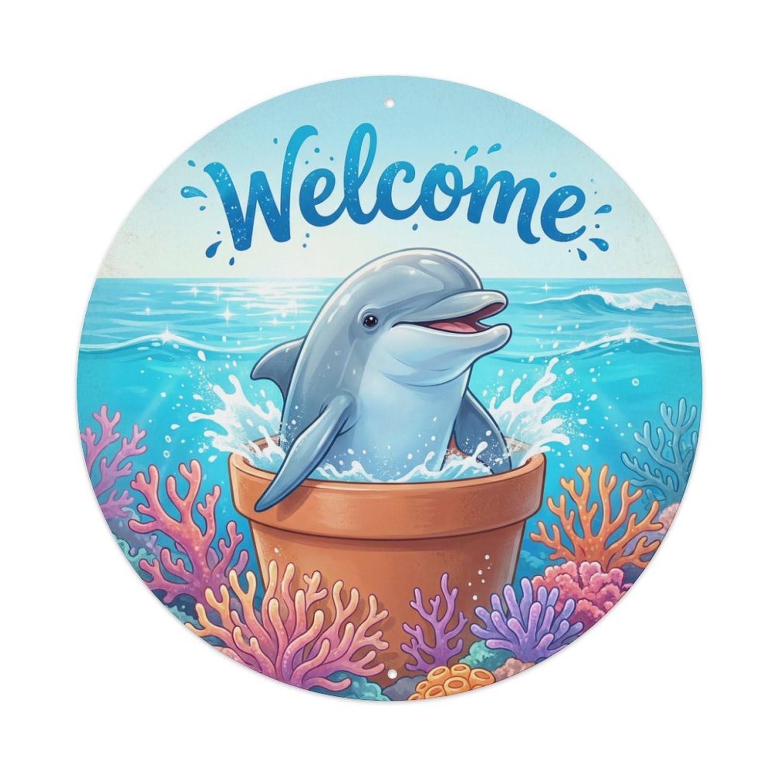 Metal Tin Sign Welcome Dolphin Sea Spray