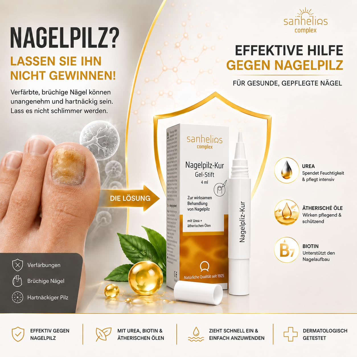 Sanhelios Pióro żelowe do leczenia grzybicy paznokci | skuteczne leczenie grzybicy paznokci | udowodnione działanie* | bez pilników | z biotyną i olejkami eterycznymi