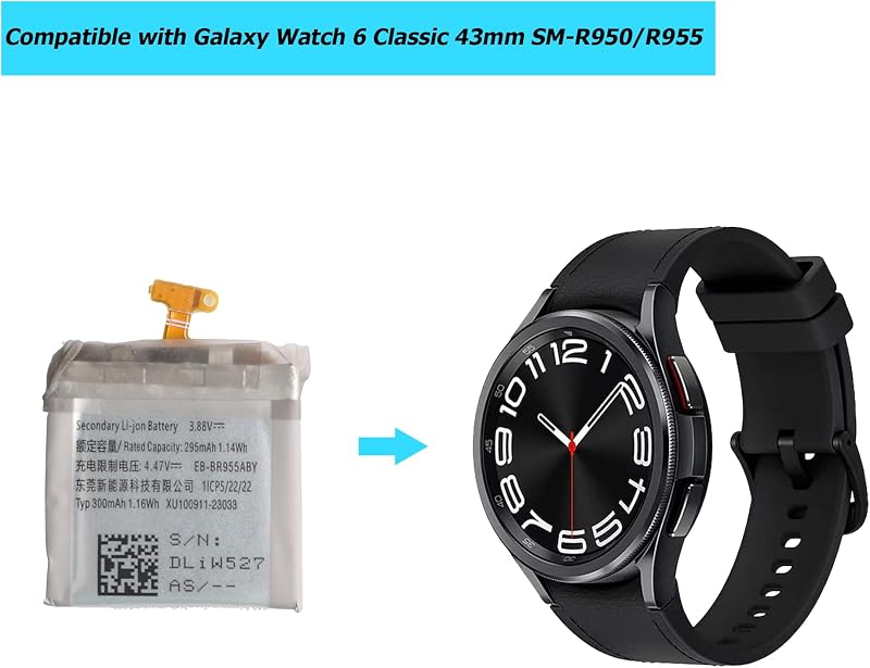 Acumulator de schimb Vvsialeek compatibil cu Galaxy Watch 6 Classic 43 mm SM-R950 R955, cu set de montaj inclus