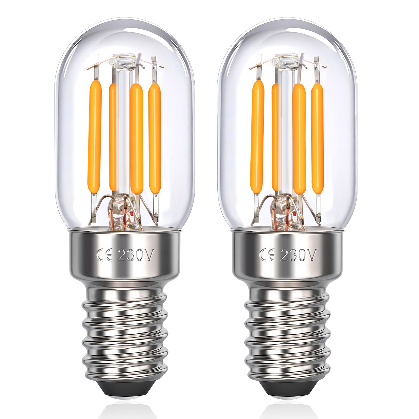 Akynite T22 E14 LED Fridge Bulb Warm White 2700K, AC 230V, SES Pygmy 3W Replacement for 25W Incandescent, Small Screw Cooker Hood Light, Salt Lamp Bulb, Pack of 2