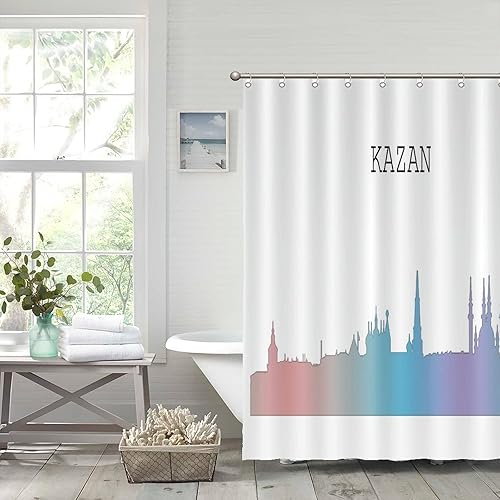 Miniatura 5 de Kazan Skyline - Cortina de ducha de tela para baño, decoración moderna de baño con ganchos, calidad de hotel, 60 x 72 pulgadas