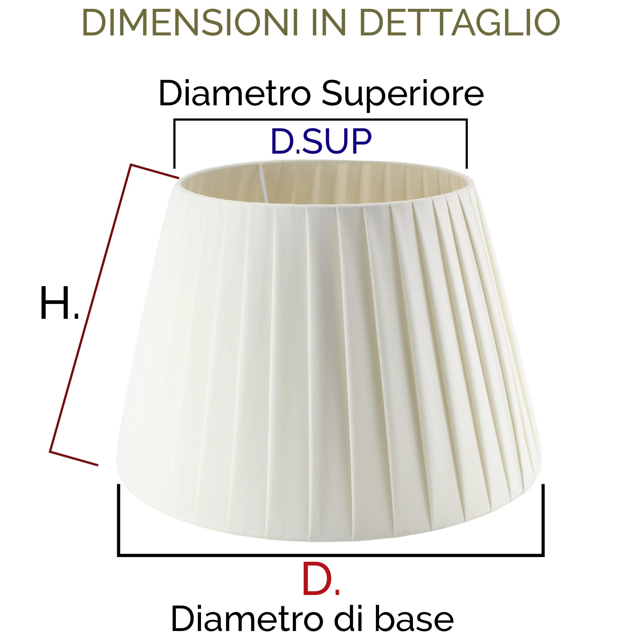 Paralume Impero per lampada in tessuto Plissettato Pongè Avorio - Artigianale, autentico Made in Italy (D.40 x D.Sup.28 H.26 cm (ATTACCO E27))