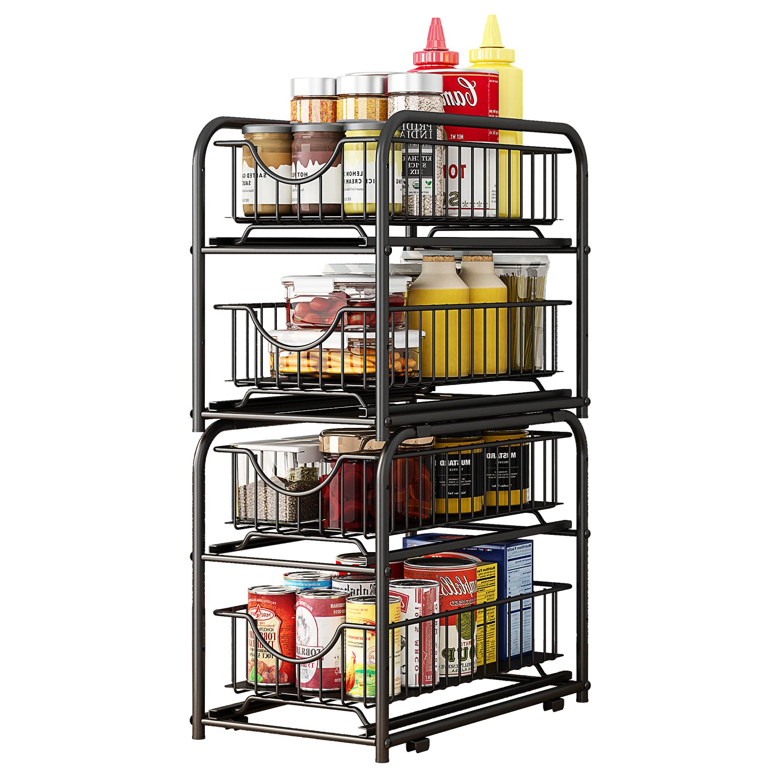 AIYAKA under sink storage 2 Tier Stackable Sliding Basket Organizer