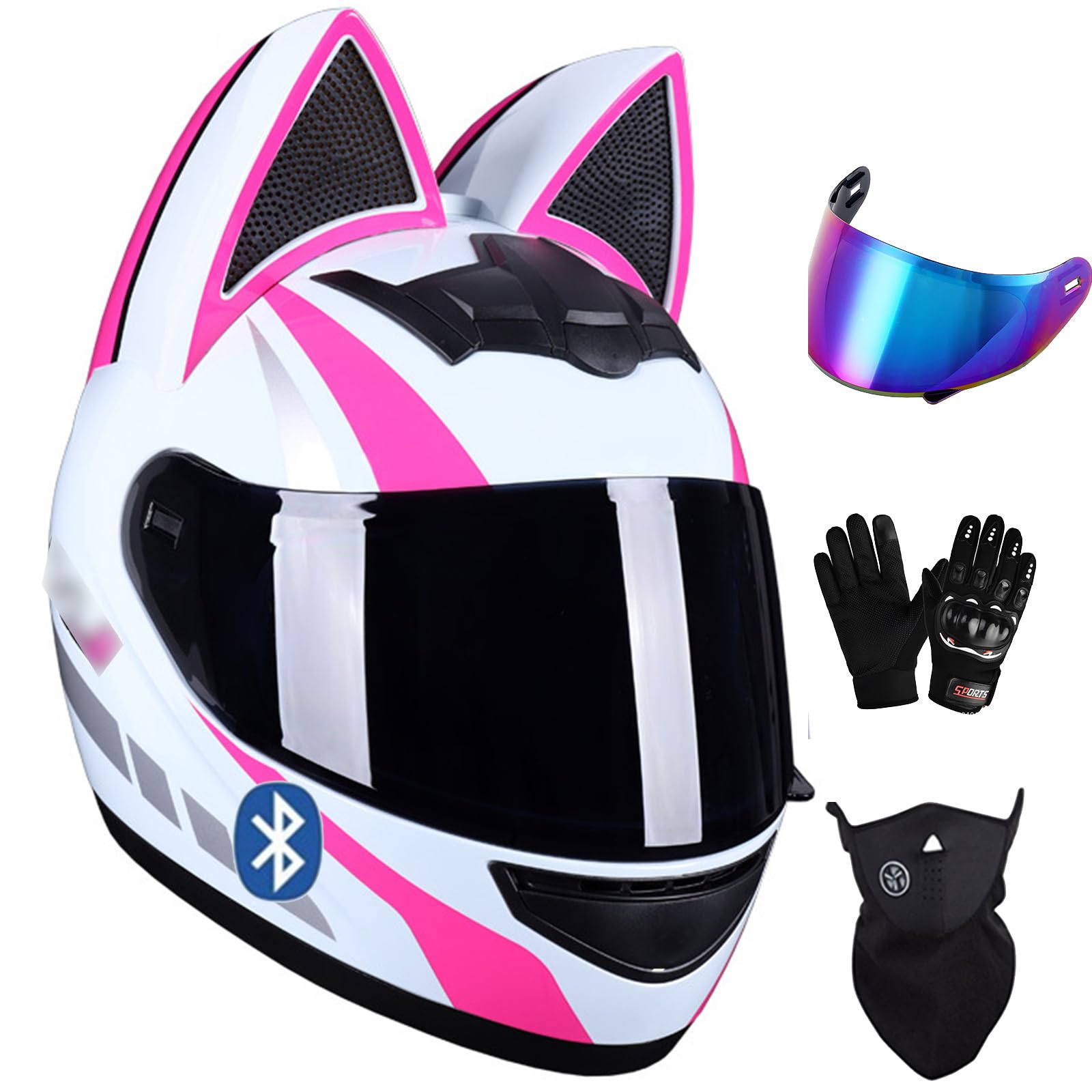 Damski integralny kask z kocimi uszami, osobowość, kask motocyklowy z kocimi uszami, otwierany, kask motocrossowy, certyfikat ECE, dla kobiet i mężczyzn, kask integralny, do motoroweru, motoroweru
