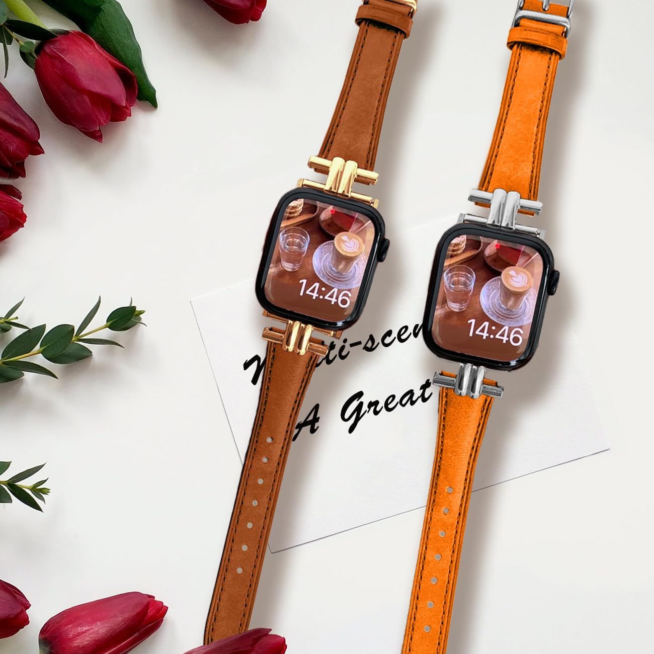 Slim I-Shape Leather Apple Watch Band for Women Compatible for Apple Watch Series 9 38mm 40mm 41mm 42mm 44mm 45mm 49mm Metal Buckle Watch Band Strap for iWatch Ultra2/Ultra Series 9 8 7 6 5 4 3 2 1