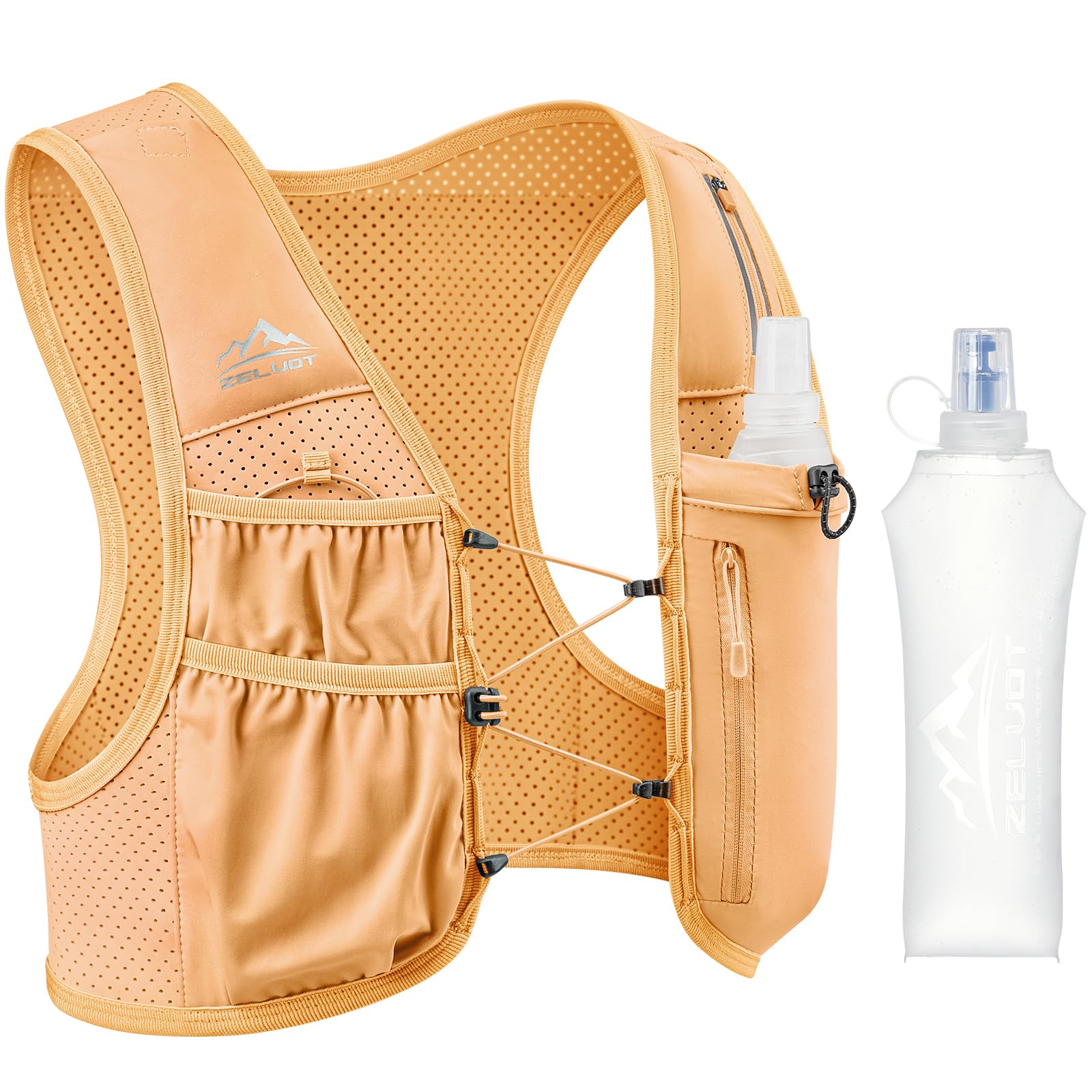 Zelvot Running Vest for Women Men, US Patent, Adjustable Chest Straps Running Hydration Vest with 500ml Soft Flask, Lightweight Reflective Hydration Backpack for Marathon