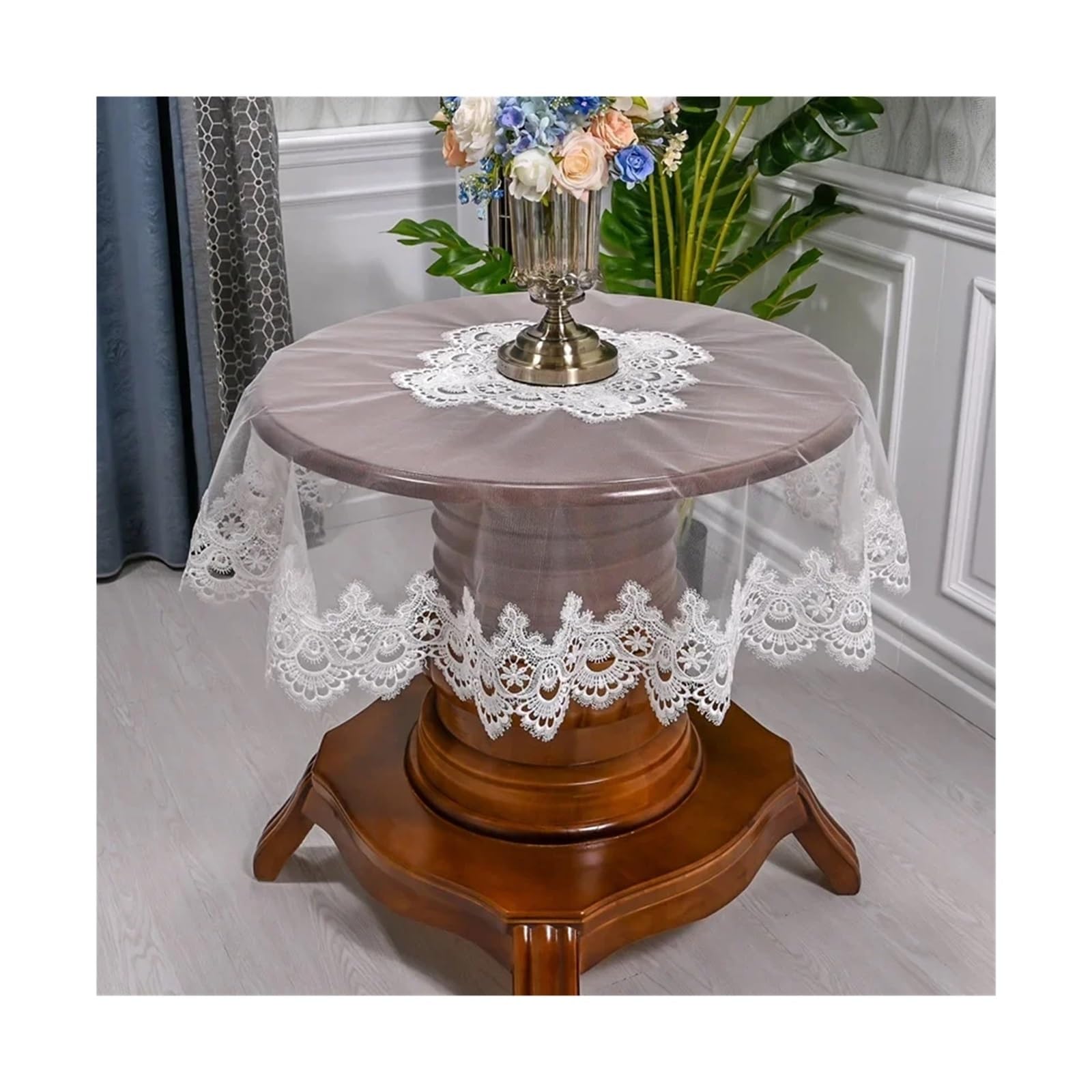 L6NqIAG Vintage Lace Tablecloth Table Cloth For Round Lace Tablecloth Dining Cover Embroidered Mat Dust(Color4,Diameter 220cm Round)
