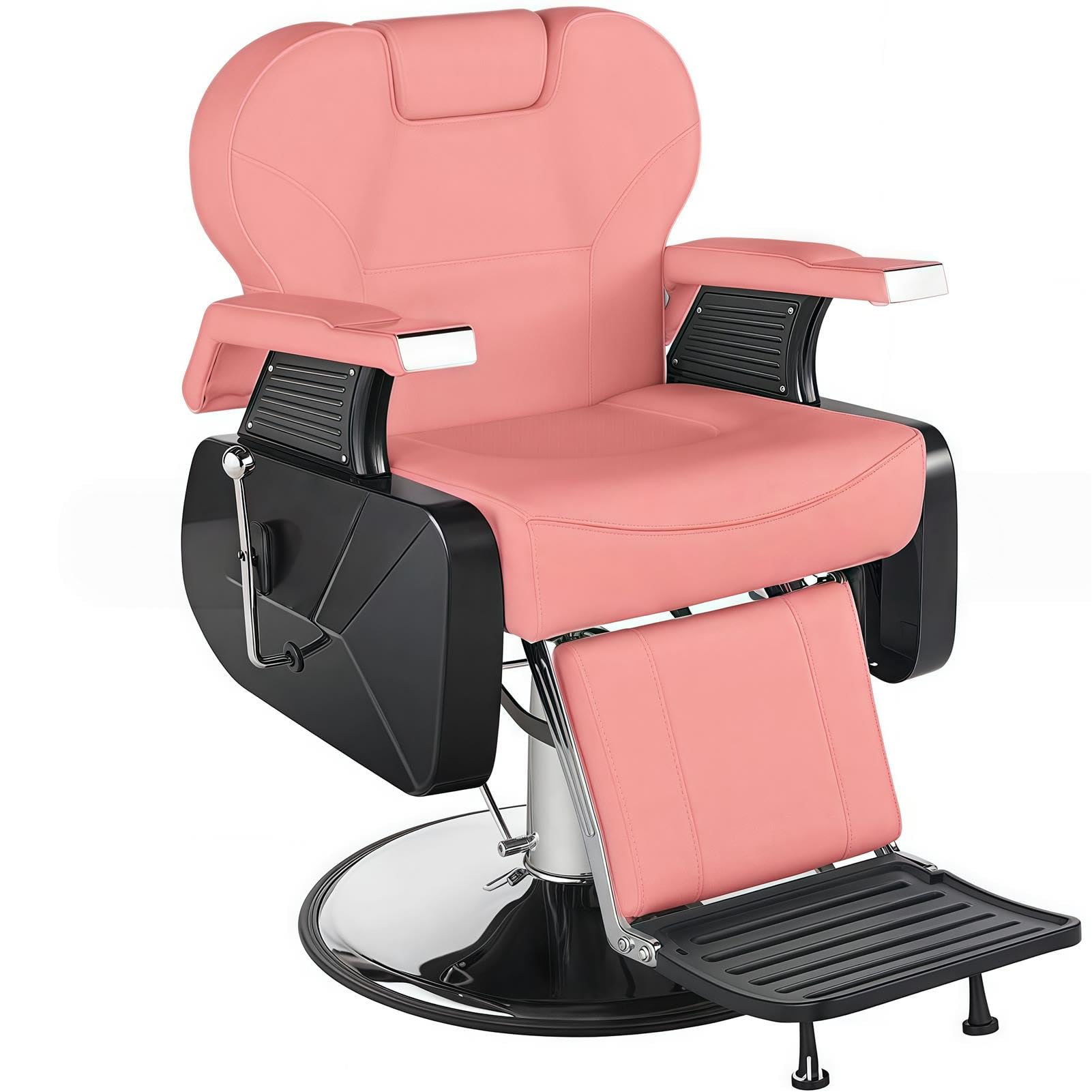 OZBMA Barber Salon Chair - Vintage Hydraulic Styling Chair, 360° Swivel, Professional Hair Cutting and Shampoo Equipment for Beauty Salons (Pink)