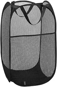 Cesto Roupa Dobrável Liso Preto 55x32cm Tela Respirável Leve Portátil Compacto Lavanderia Quarto Banheiro Viagem Organização Alças Reforçadas Grande Capacidade (1)
