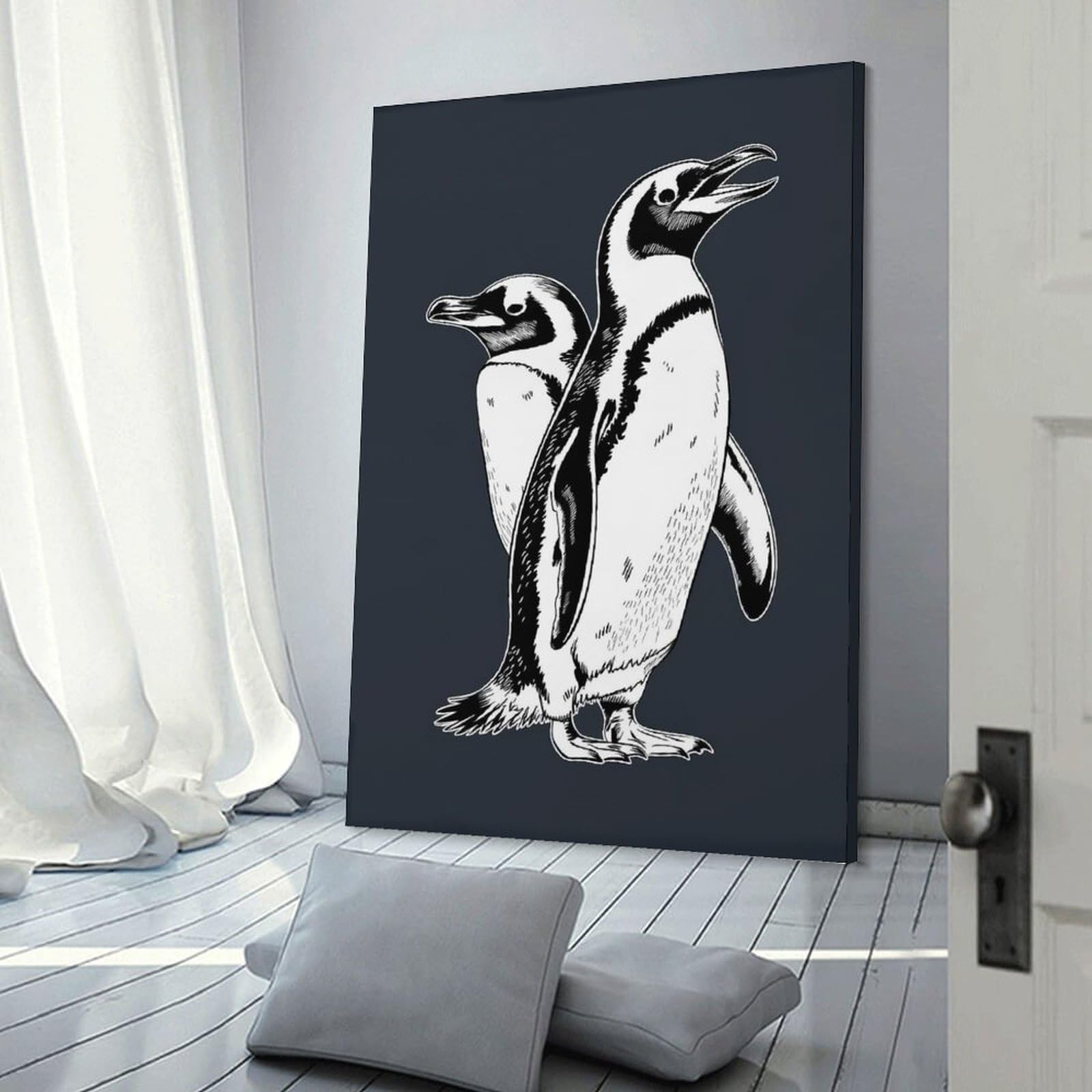 Junmoney Wall Picture Print Two Penguins Illustration, 24x36inch(60x90cm), for Living Room, Lounge Or Sitting Room, Modern Wall Decor for Cosy Interiors