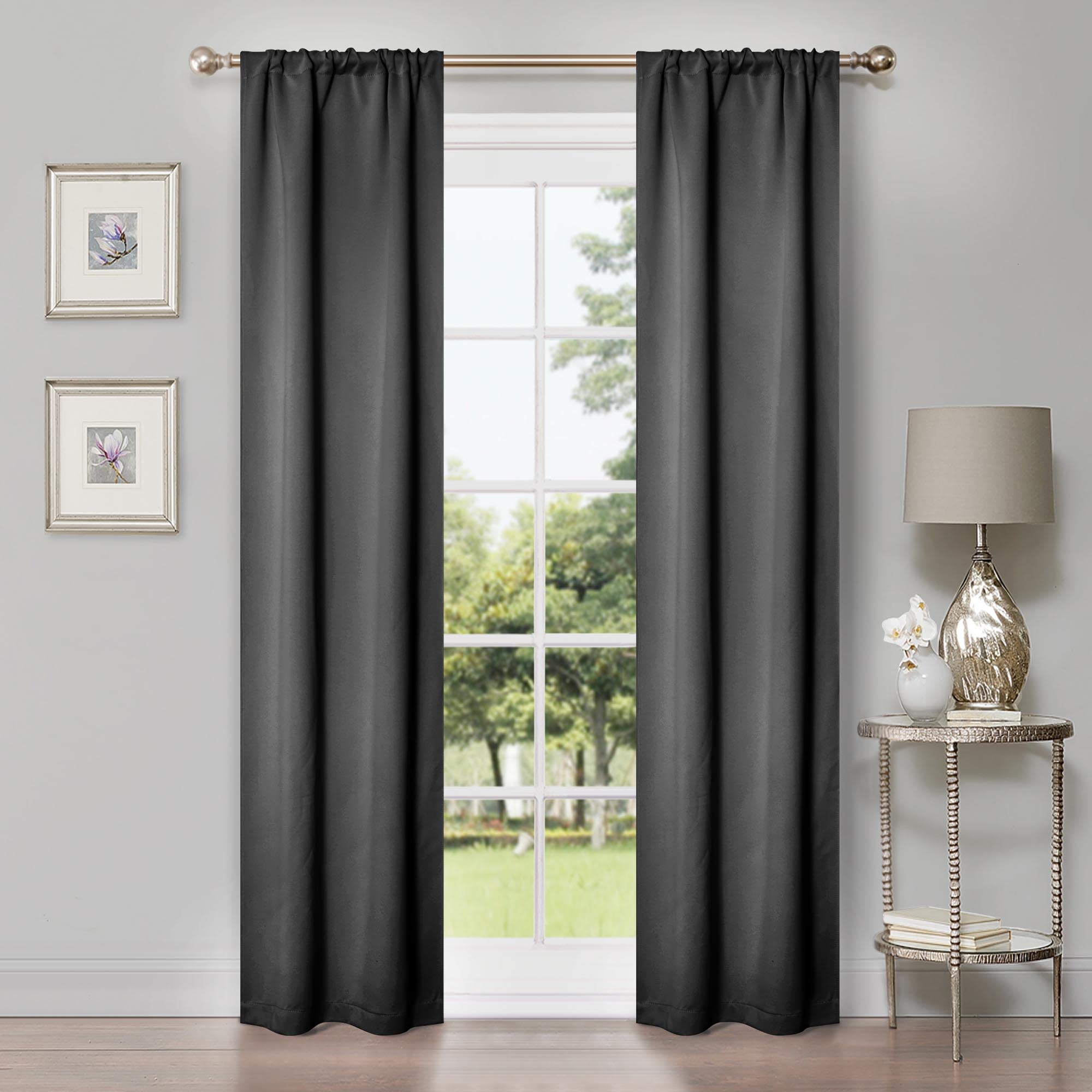 Superior Blackout Curtains, Room Darkening, Bedroom, Living Window Accents, Sun Blocking, Thermal, Classic Modern, Solid Collection, Set of 2 Panels, Rod Pocket, 26" x 84", Grey