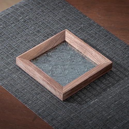 【花海堂柄・3サイズから選べる】ウールナット 木製 トレー トレイ カフェトレー ガラス コースター 茶托 ティートレー おしゃれ お家カフェ 六角形・正方形 胡桃の木 お盆 おしゃれ インテリア 小物入れ IwaiLoft(正方形,s)