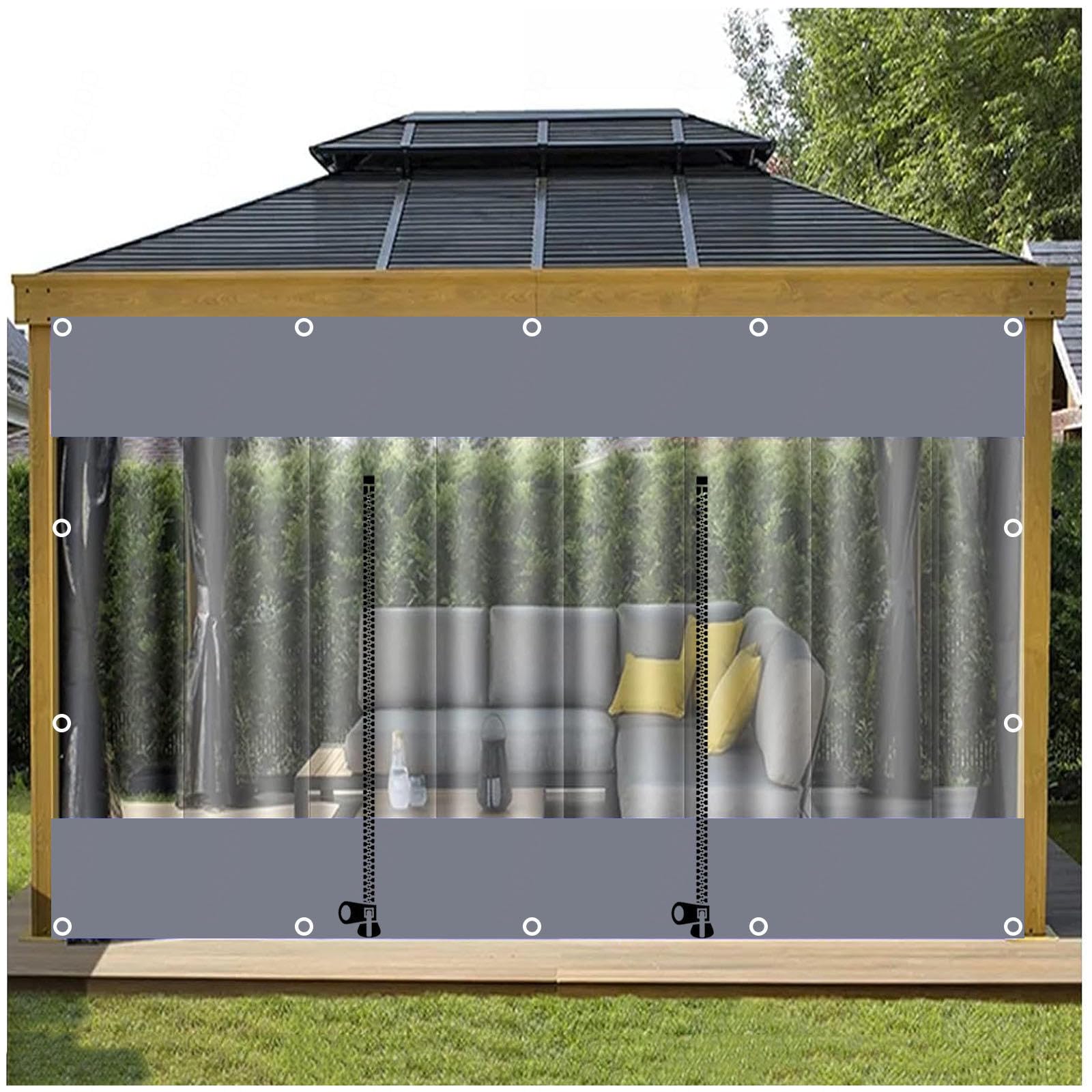 Xrdbfd Wxh Outdoor Clear Tarp Curtains, Pvc Transparent Tarpaulin Side Panels With Zipper Door, Heavy Duty Waterproof Tarpaulin Cover For Pergola Gazebo Porch,-3.2X3m/10.5 * 9.8Ft