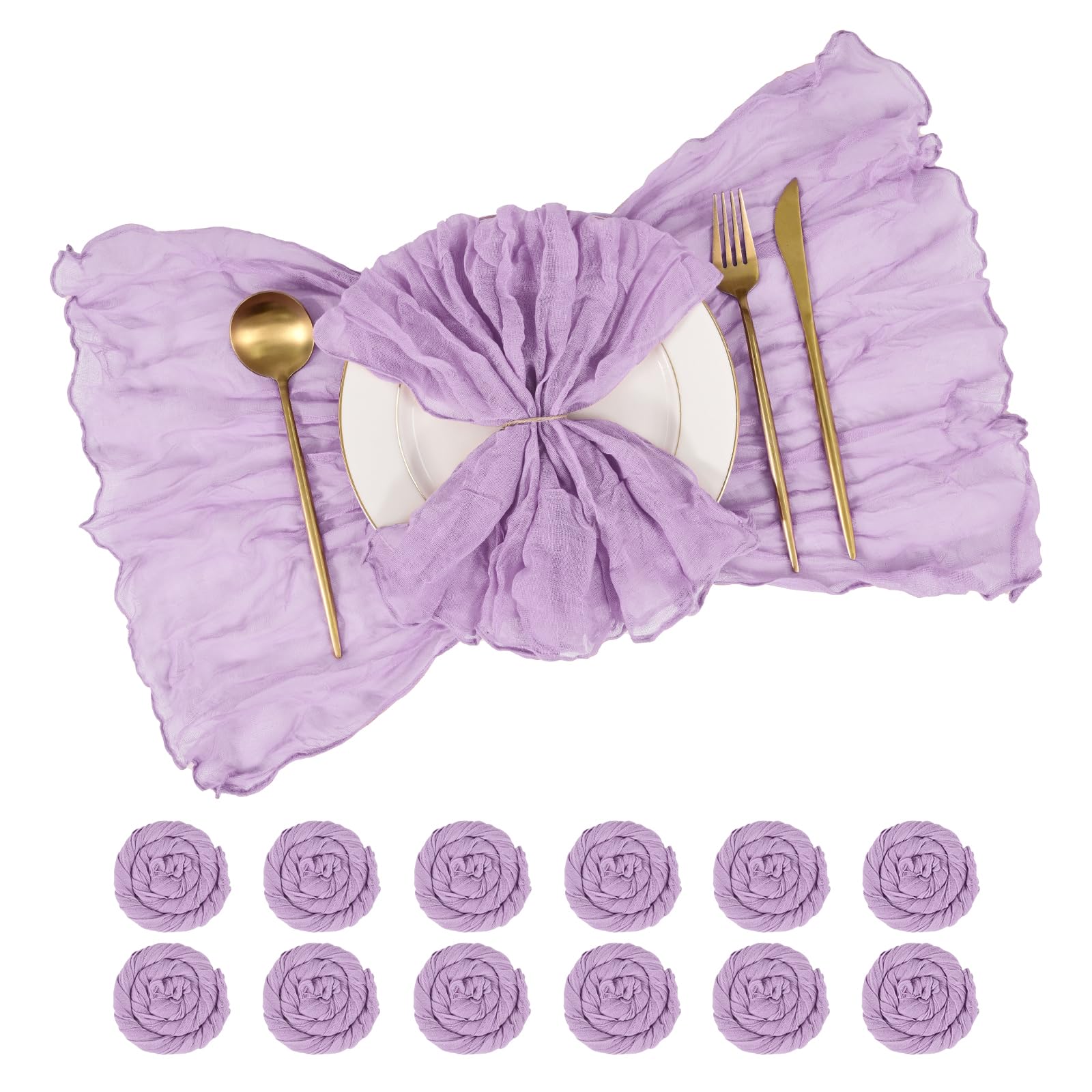 12 Pack Cheesecloth Napkins 50x50 cm (20x20 Inches) Wrinkled Gauze Fabric Dinner Napkins Soft Decorative Cloth Napkins for Wedding, Rustic Boho Party, Valentine‘s Day, Thanksgiving (Lavender Purple)