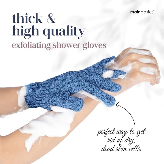 MainBasics Deep Exfoliating Bath Gloves, Blue, 1 Pair