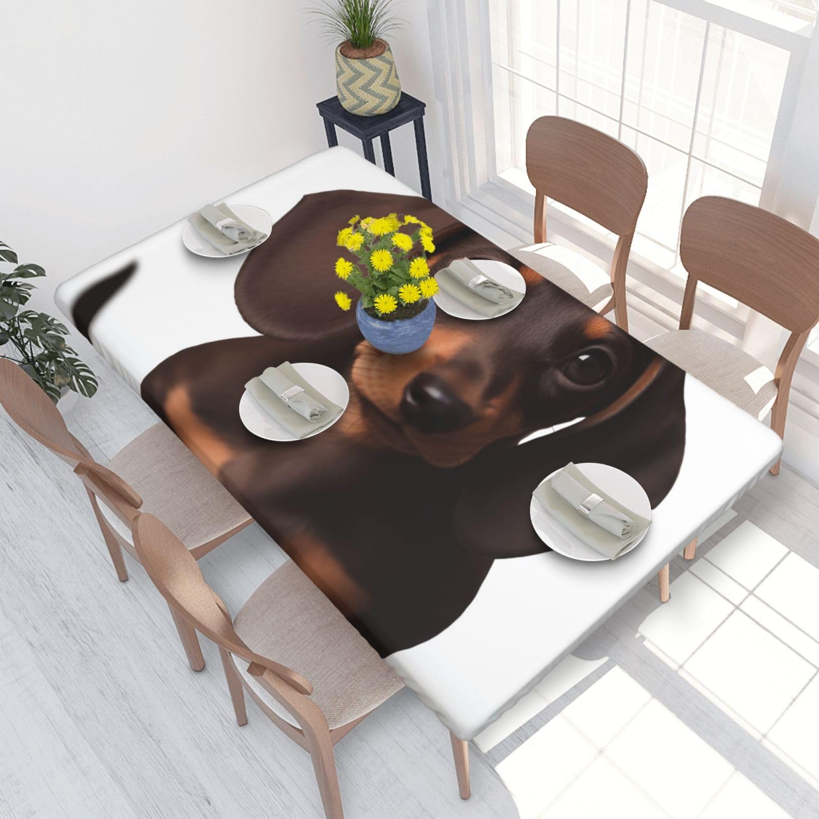 WPKJU Cute Dachshund Dog prin Printed Tablecloths 4ft Rectangular Table Covers Washable Polyester Decorative Table Cloth for Dining Table Picnic Wedding