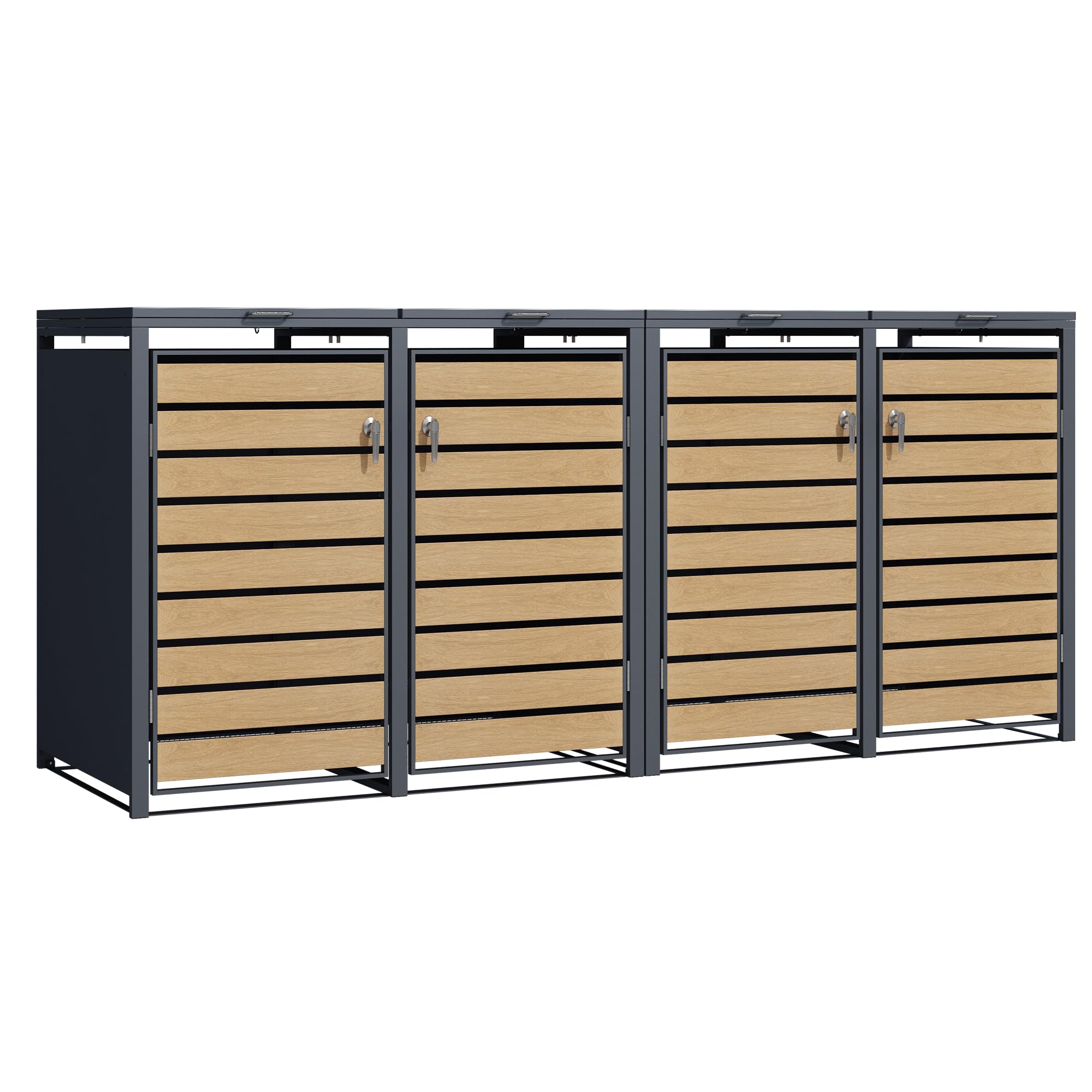 ESTEXO Mülltonnenbox Mülltonnenverkleidung mit Deckel Aufbewahrungsbox Müllbox Anthrazit mit Holzdekor (4 Türen)