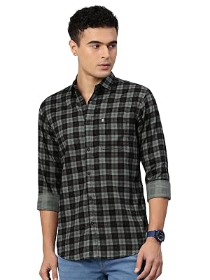 Majestic Man Small Checkered Slim fit Cotton Casual Shirt (Nardo Grey, Large)