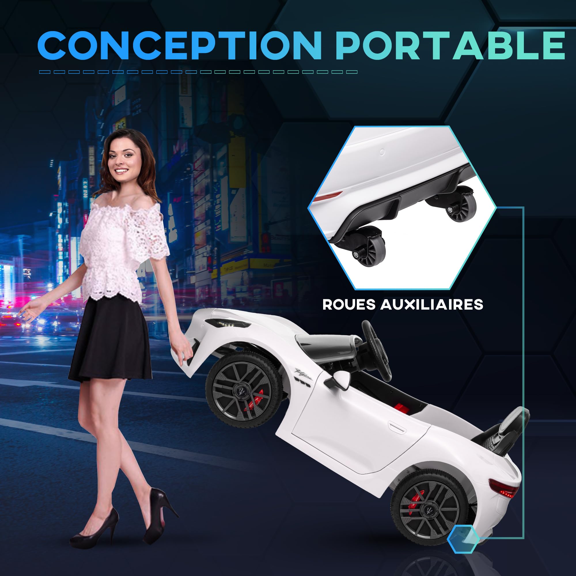 AIYAPLAY Voiture électrique Enfants sous Licence Maserati Gran Turismo Folgore, véhicule électrique 12V avec télécommande 2,4G, phares LED, Musique, klaxon, MP3, Voiture pour Enfants 3 à 5 Ans, Blanc