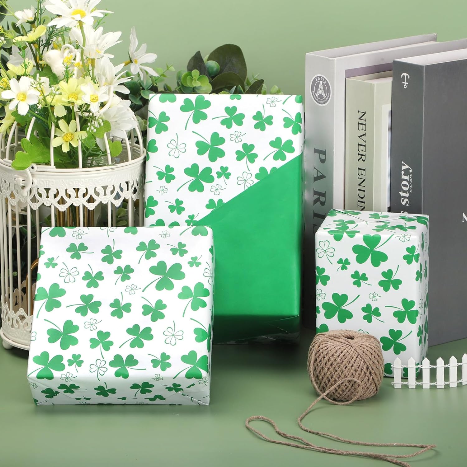 Welpurch 1 Roll Reversible St.Patrick's Day Wrapping Paper Roll - Mini Roll - 17in x 32.8Ft Green Shamrock Pattern Gift Wrap Paper for St.Patrick's Day Irish Birthday Party Wrapping Supplies - Image 5