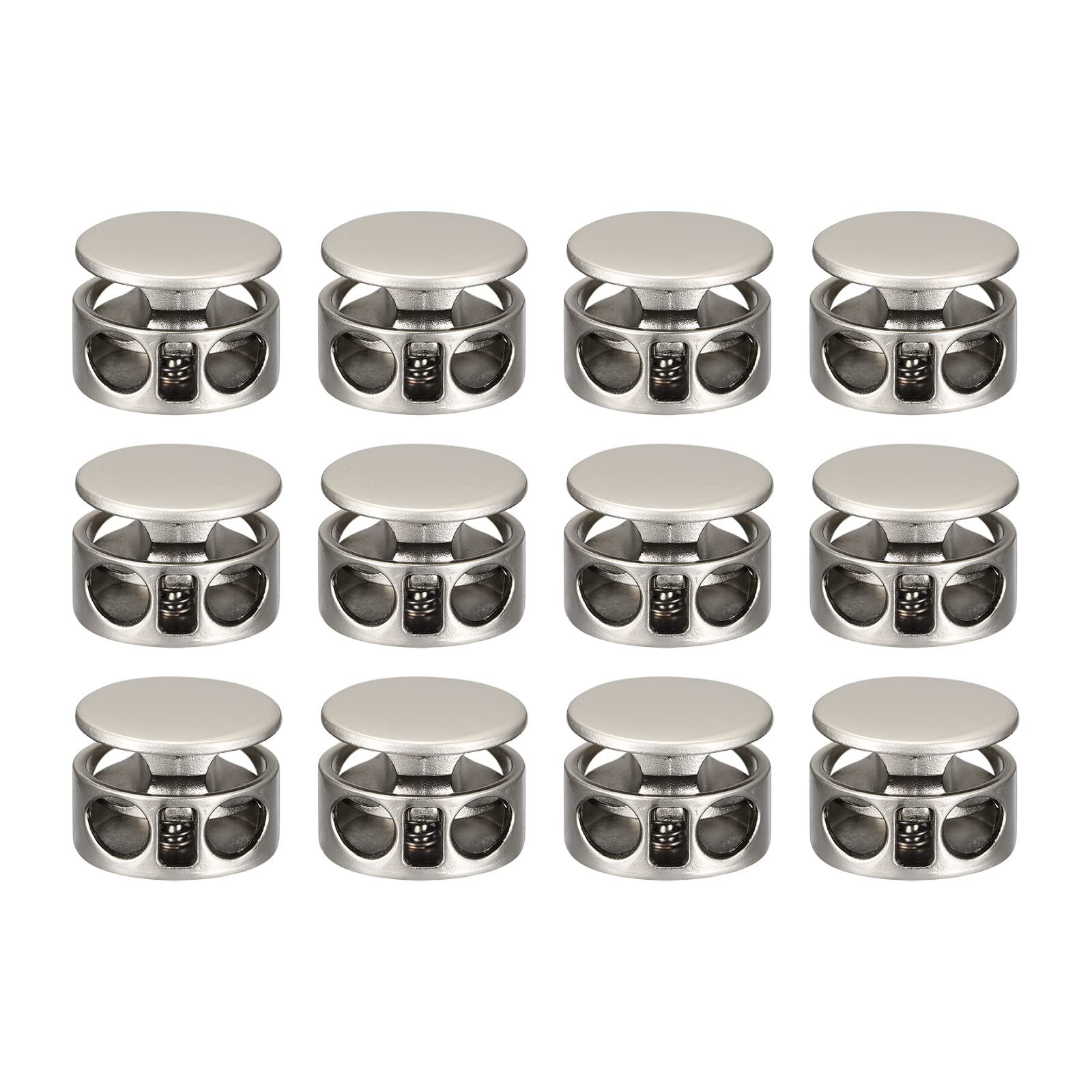 uxcell 12pcs Metal Cord Locks, 3.5mm Double Hole Spring Stopper Fastener Slider Toggles End for Drawstrings Bags Backpack Clothing Lanyard, Pearl