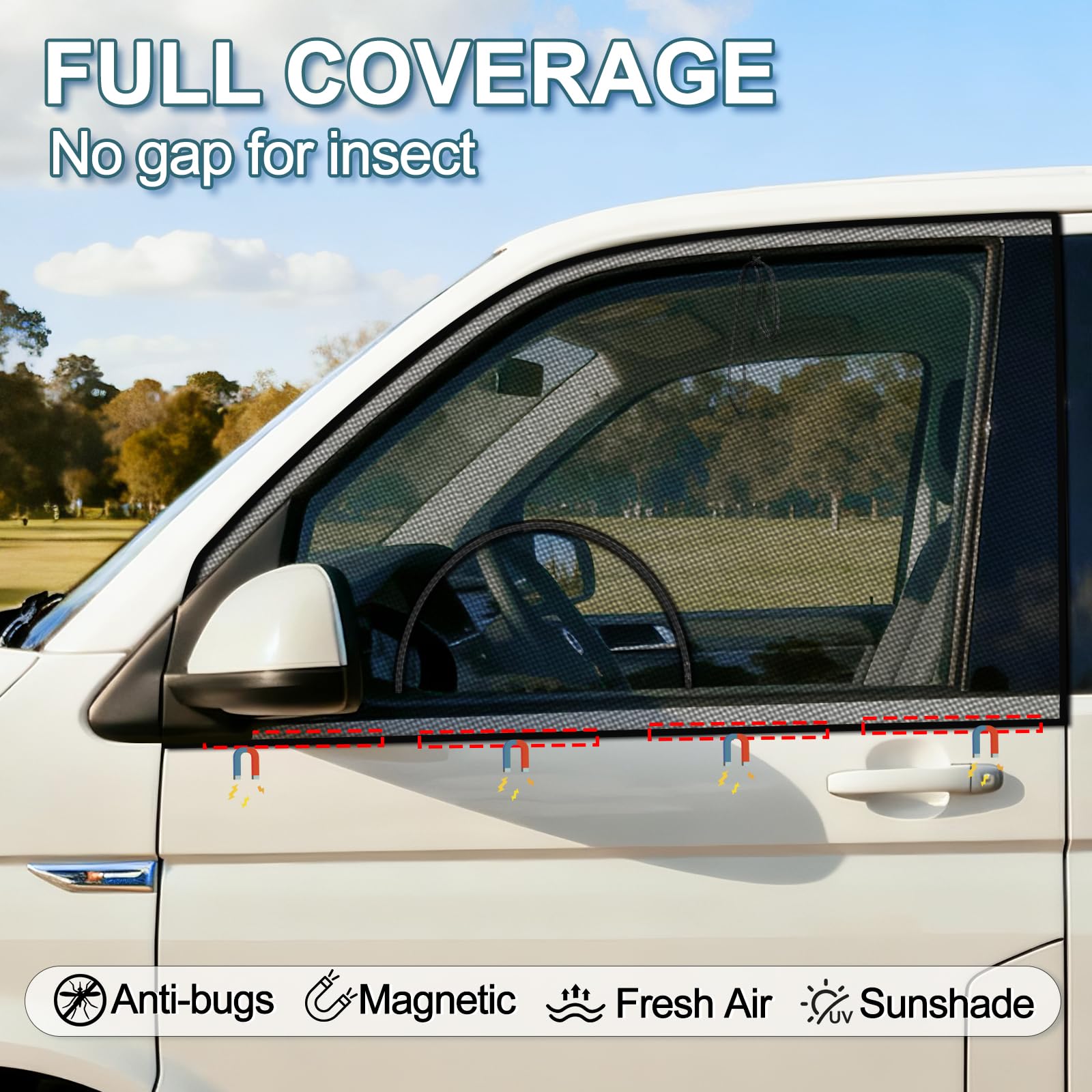 Mosquitera Magnética Ventanas Lateral Delanteras para VW T4 T5 T6 Camper | Mosquitera para Coche, Red Anti Insectos, Excelente Transpirabilidad, Protección Solar y UV, Ideal para Camping y Camper