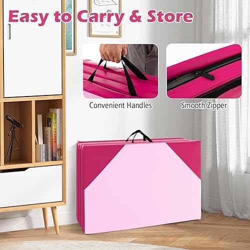 Vista 66 de Giantex 4'x10'x 2" Gymnastics Mat, 4-Panel Folding Aerobics Exercise Mat w/Hook & Loop Fastener, Carrying Handle, Portable Tumbling Mat for