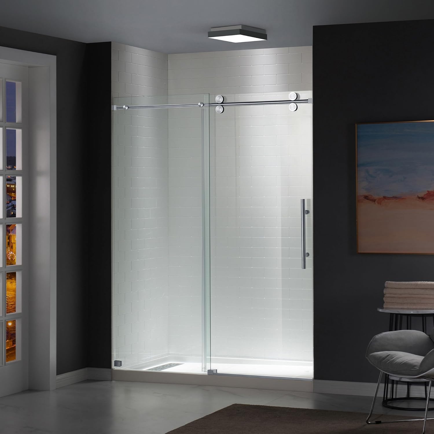 Woodbridge Frameless Shower Doors 56-60" Width x 76" Height with 5/16"(8mm) Clear Tempered Glass in Chrome Finish,Designed for Smooth Door Closing