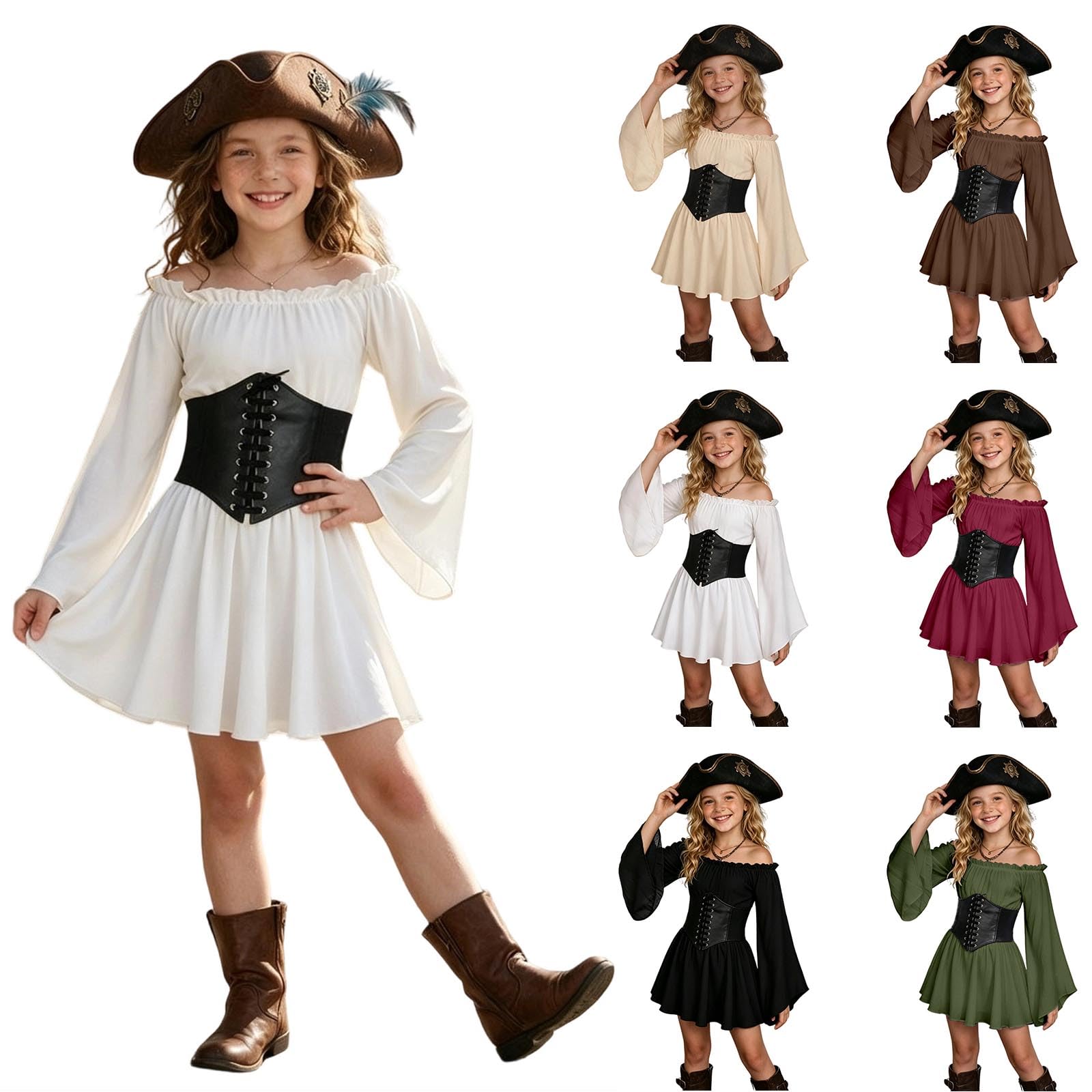 Girls Pirate Costume, Children's Pirate Costume Kids with Pirat Dress and Corset Belt, Halloween Costumes Create Complete Pirat Princess Dress, for Birthdays, Carnivalsand Themed Parties — image 1