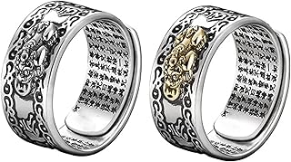 FENG Shui PiXiu MANI Mantra Protection Wealth Ring,Feng Shui Amulet Wealth Lucky Open Adjustable Ring Buddhist Jewelry Ring