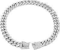 Vista 1 de Tallew Collar de Cadena de Plata para Perro con Diamantes, Collar de Cadena de Metal para Caminar con Hebilla de Seguridad, Collar de Estilo Cubano