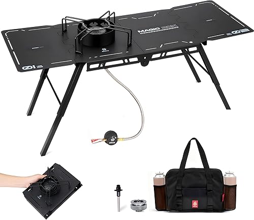 Alocs Estufa de gas para campamento, mesa de campamento IGT con estufa al aire libre, mesa de picnic plegable con estufa individual portátil, bolsa