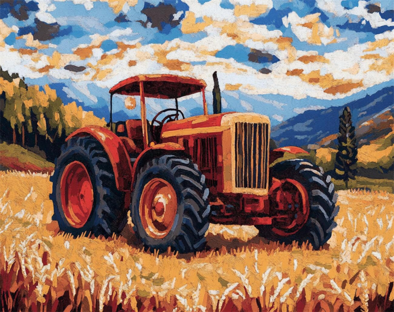 Axiangzik E Diy Stamped Cross Stitch Kit Wheat Field Tractor 11Ct 80X100cm