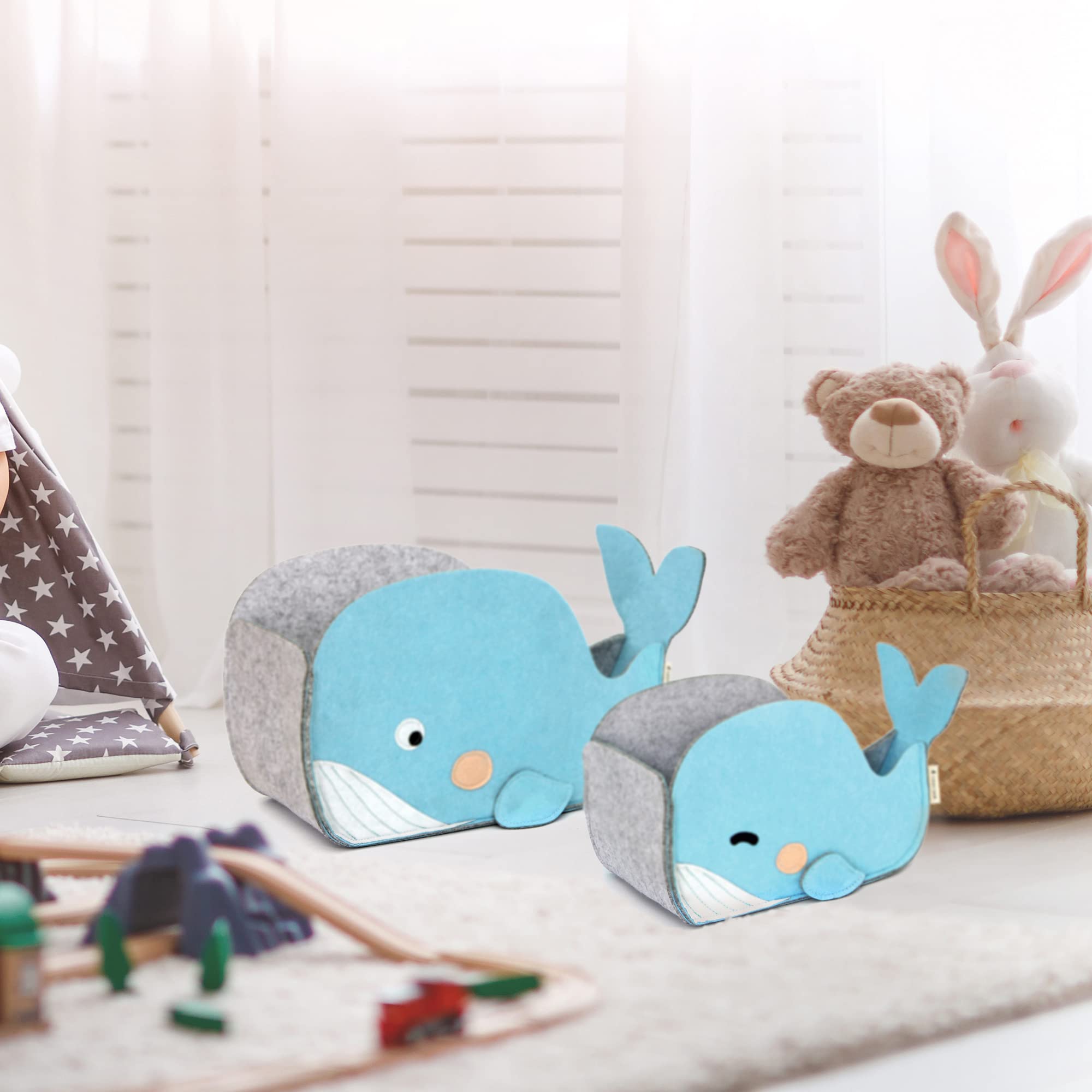 Lucky Sign - Scatola portaoggetti per bambini in feltro pieghevole per bambini e bambine, 26X14X19cm, Baby Whale