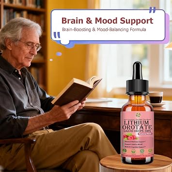 Pure Lithium Orotate Liquid Drops 5mg, Low Dose Lithium Brain Supplement for Cognitive Memory Mood Behavior, High Bioavailability Liquid Lithium-Orotate Drops for Kids Adults Vegan Non-GMO