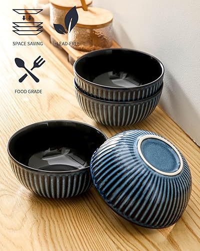 Vista 78 de HASENSE Ensaladeras grandes de 2, cuencos de porcelana de 60 onzas para servir de 8 pulgadas para comedor de cocina, elegantes platos de cerámica