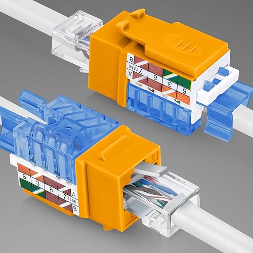 Miniatura 247 de Everest - Paquete de 50 conectores Keystone RJ45 Cat6 en ángulo de 45°, color blanco, conectores RJ45 hembra de perfil delgado, conector Keystone