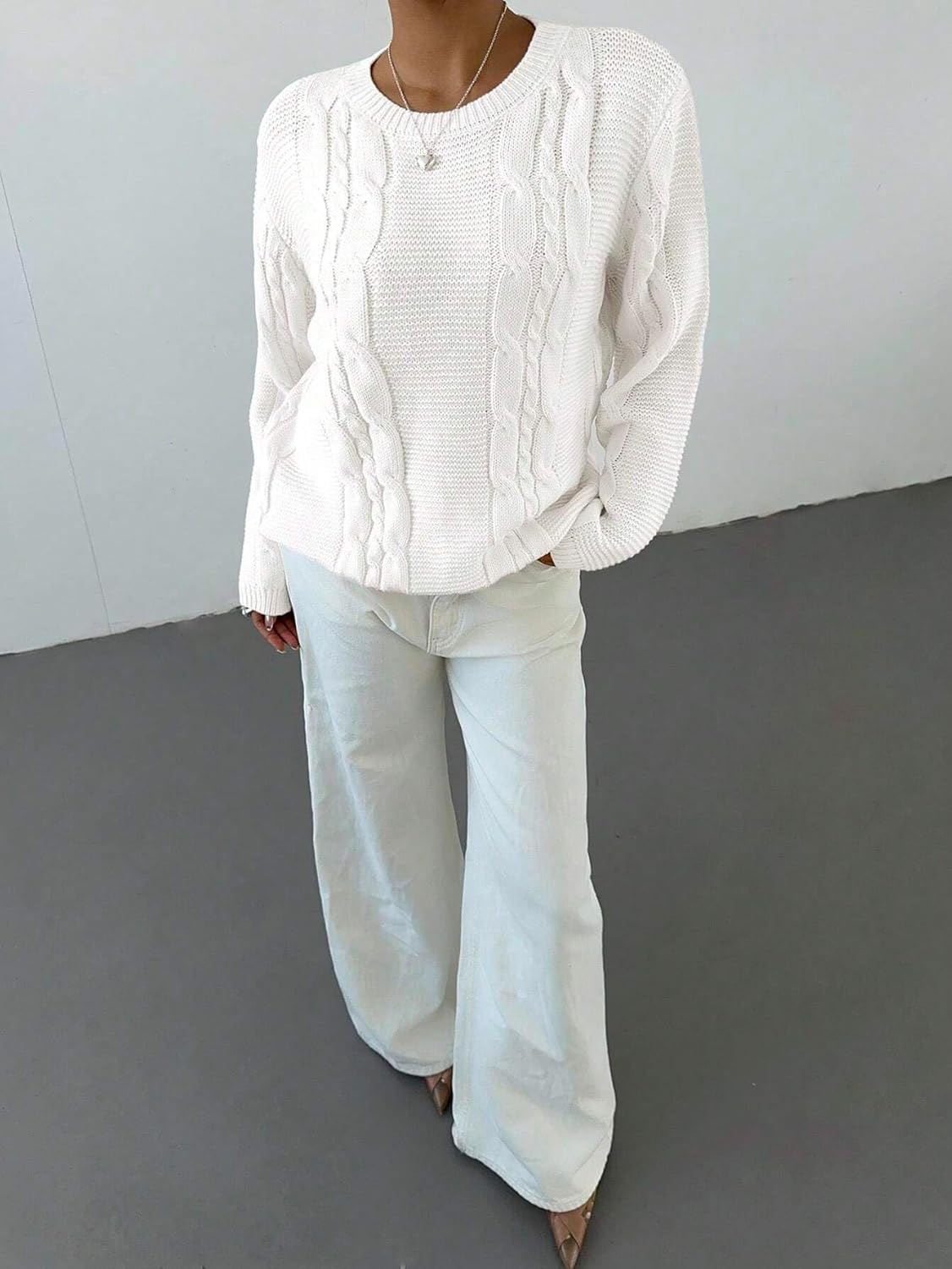 ZAFUL Women's Crewneck Pullover Sweater Cable Knit Casual Long Sleeves Ribbed Knit Sweater Jumper Tops - Image 6