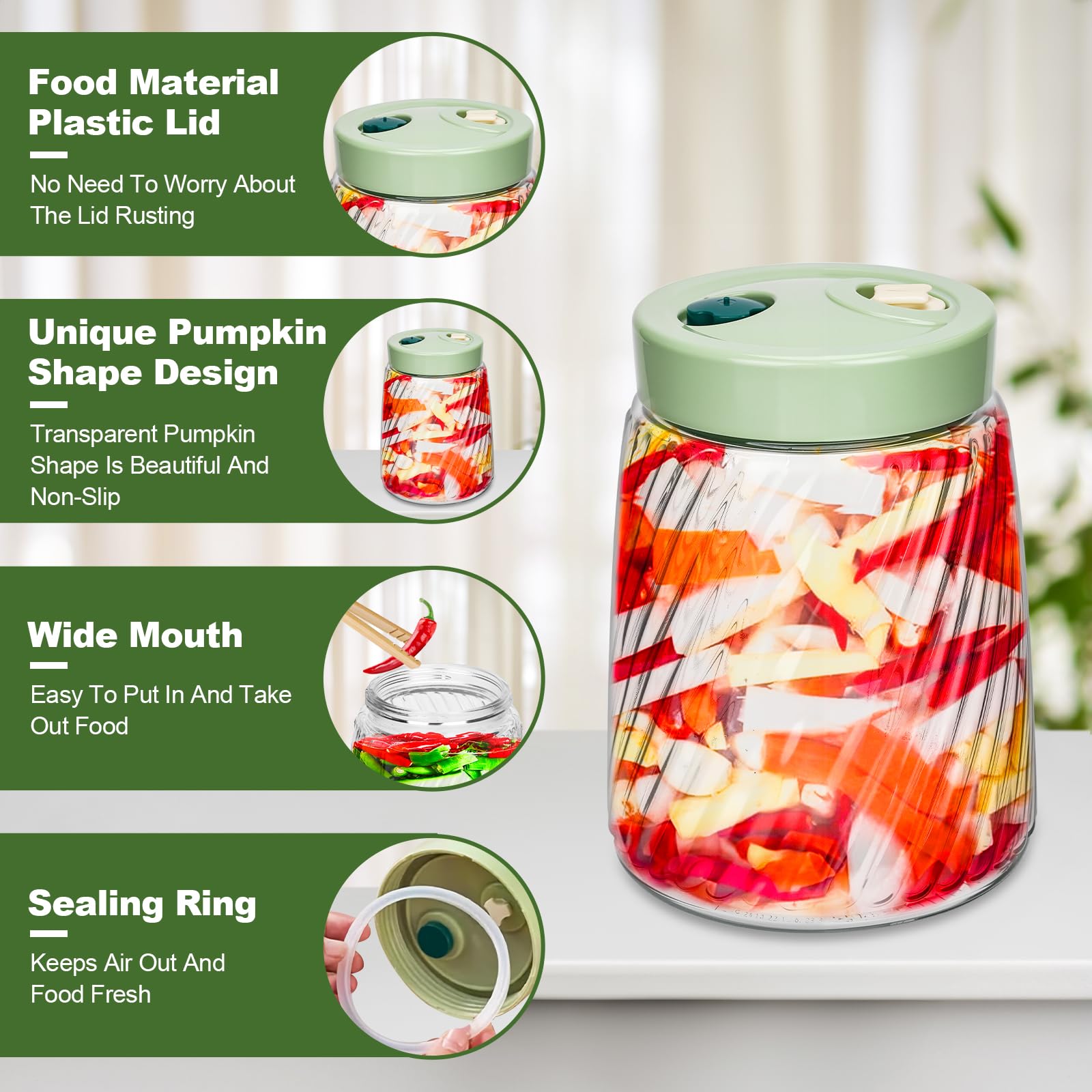 USHOP Słoik Fermentacyjny z 2 Otworami Wentylacyjnymi,Słoiki Fermentacyjne 1.4 L Pojemnik Kimchi,do Fermentacji Kefiru, Kimchi, Kapusty Kiszonej, Zakwasu, Owsa na Noc, Słoików Fermentacyjnych,2 Szt