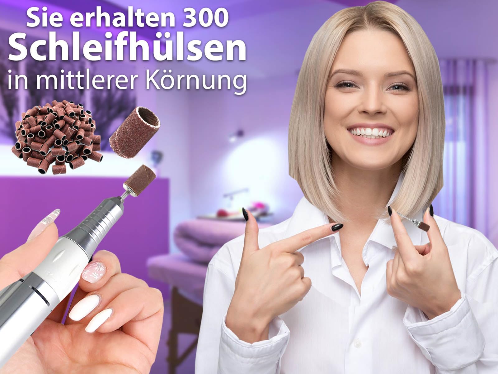 Maniküre Set Elektrische Nagelfeile mit 30.000 Umdrehungen pro Min | Nagelfräser 306 Aufsätze als feine Schleifbänder oder Schleifhülsen für gepflegte Füße und Fingernägel