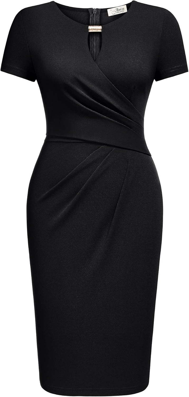 AISIZE Women's Classic Keyhole Neck Wrap Cocktail Party Sheath Dress - Image 2