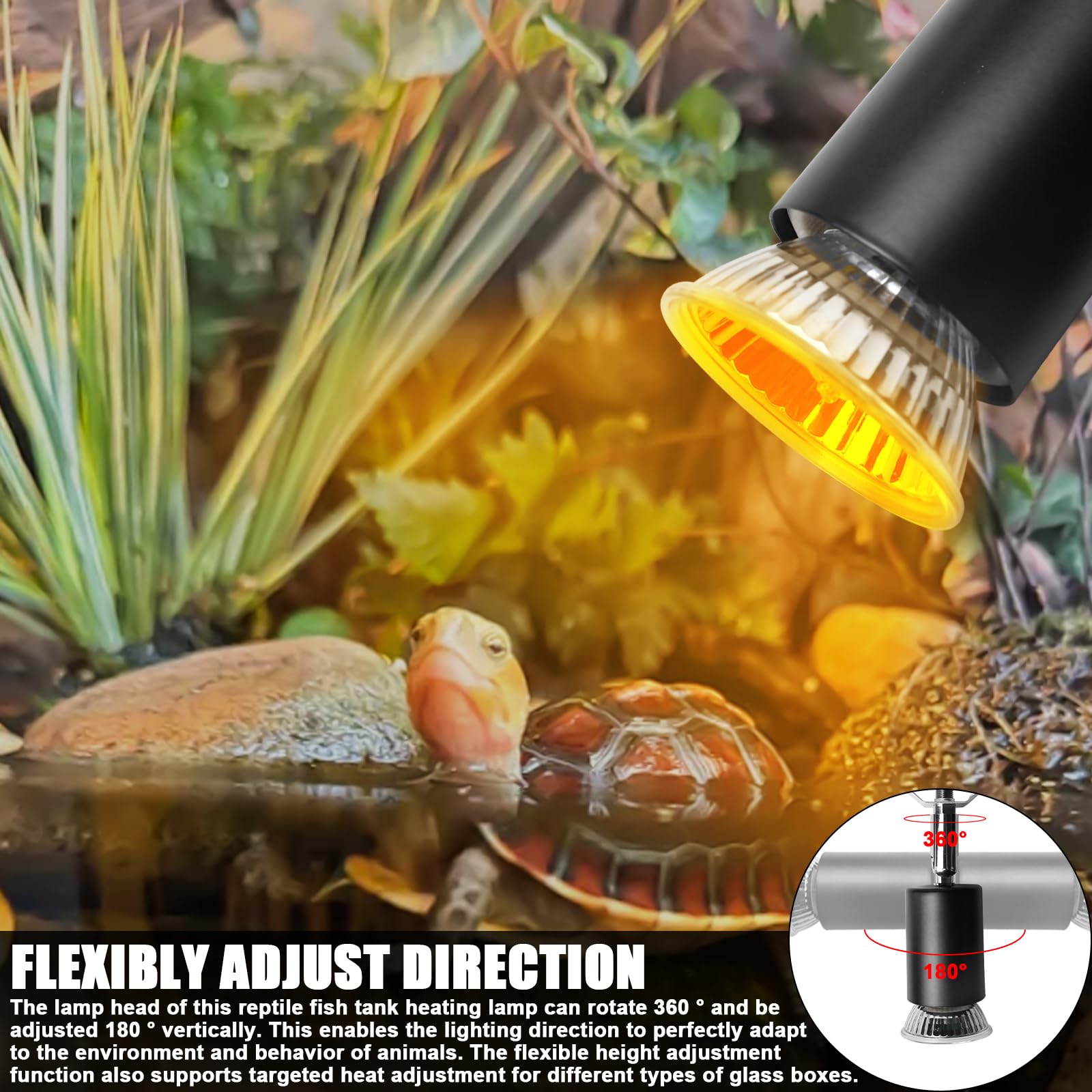 GBKDQQ Lampa grzewcza dla gadów 200 W z inteligentną regulacją temperatury, E27 lampa grzewcza do terrarium, obracany o 360°, lampa do terrarium, dla żółwi, węży, jaszczurek