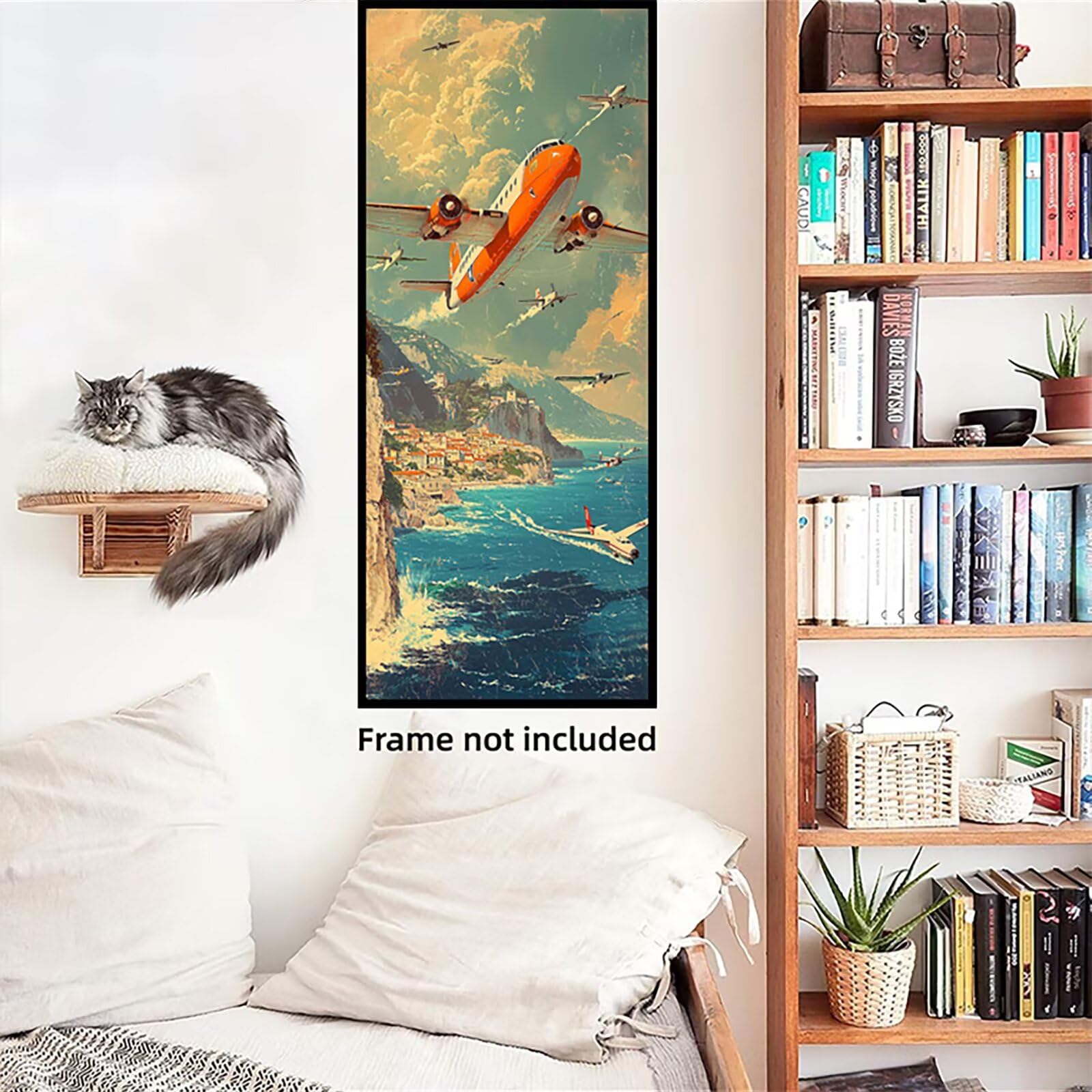 Malen Nach Zahlen 50x150cm Leinwand Flugzeug Malen Nach Zahlen Erwachsene mit Ohne Rahmen, DIY Kreativ Set für Erwachsene mit Pinseln und Acrylfarbe, Zimmer Deko Aussicht Landschaft Geschenk, P0M-1001