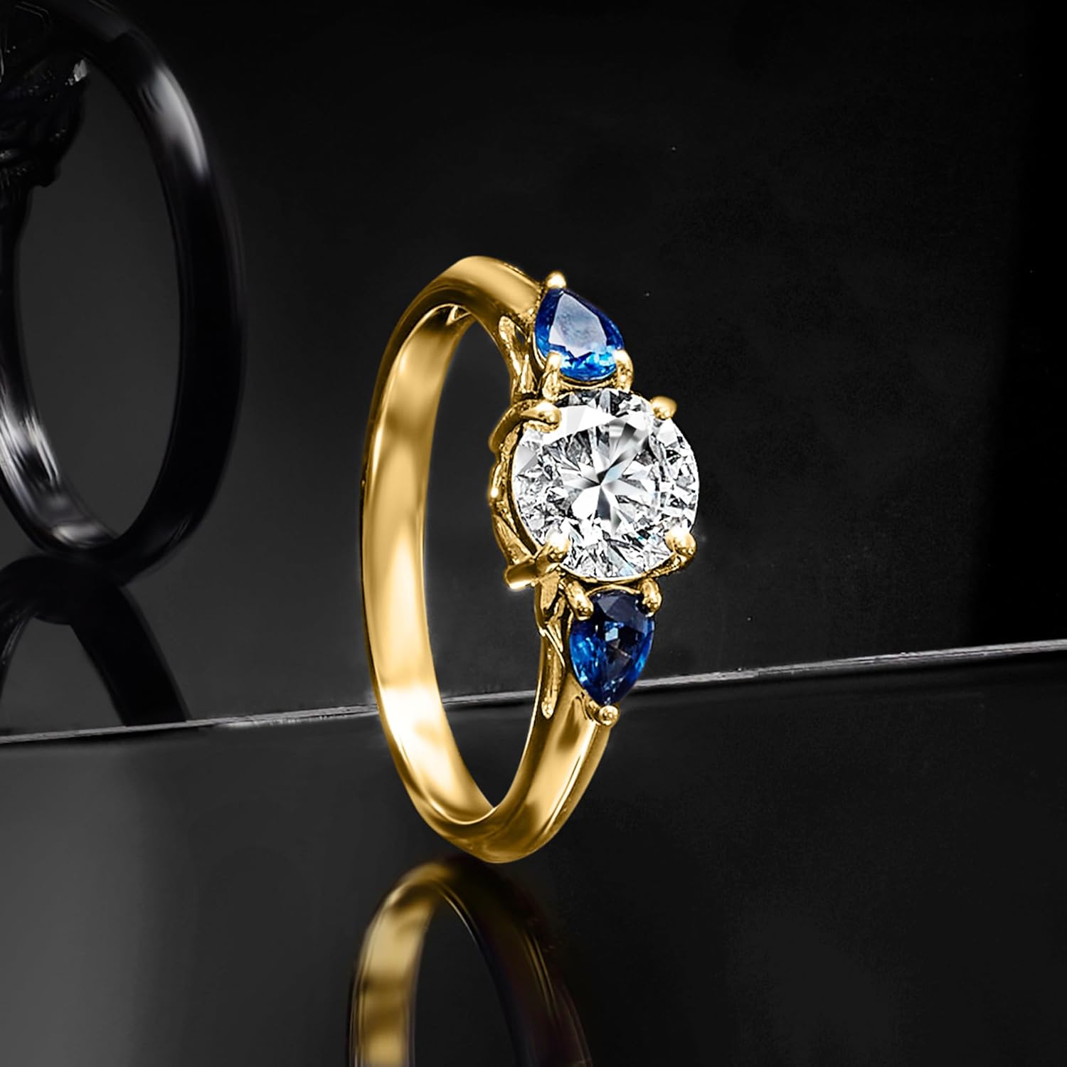 Ross-Simons 1.00 Carat Lab-Grown Diamond Ring With .30 ct. t.w. Sapphires in 14kt Yellow Gold
