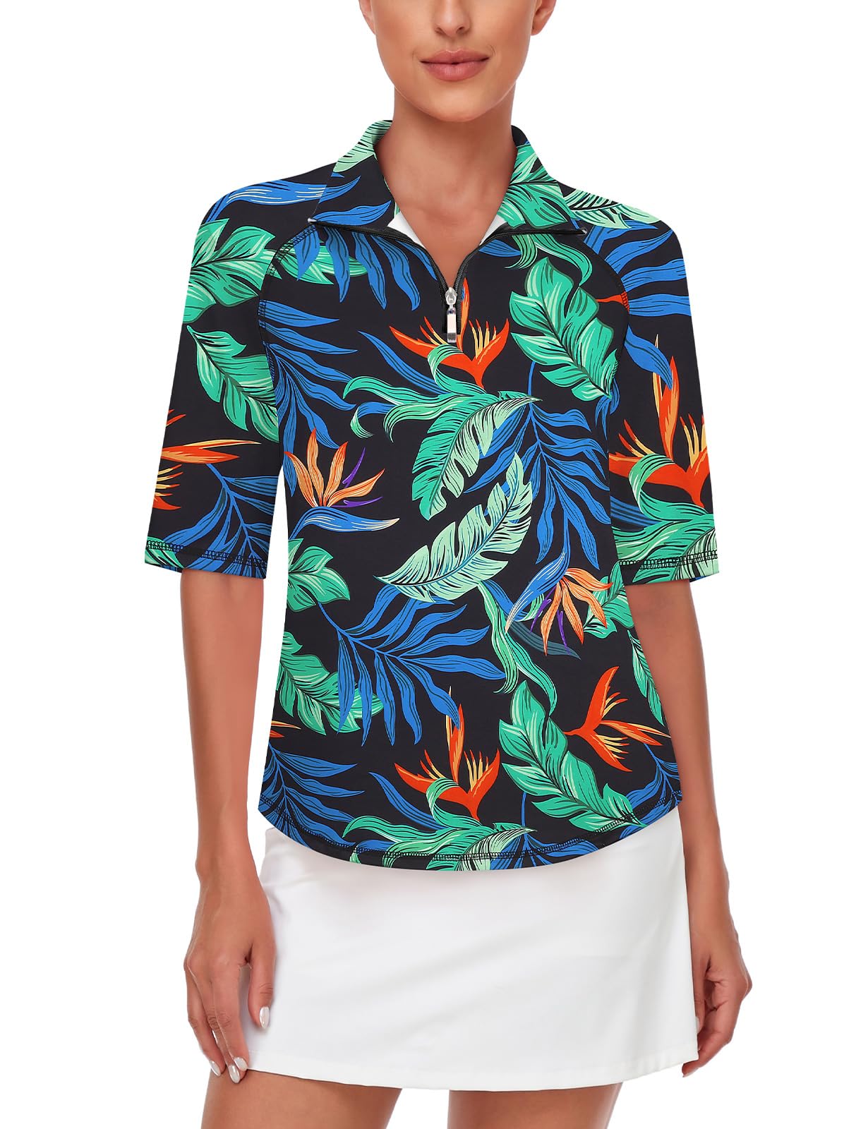 Misyula Womens Golf Shirt Quick Dry Half Sleeve Quarter Zip Polo Workout Tops Tennis Shirts M-3XL