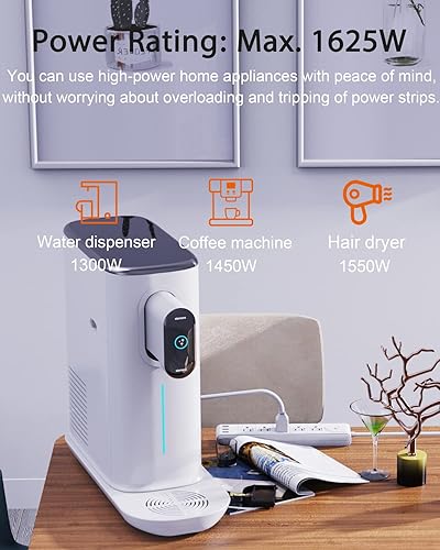 Miniatura 7 de WRXDMC Regleta de alimentación de 2 clavijas, adaptador de salida de 2 clavijas a 3 clavijas, cable de extensión de 15 pies con enchufe polarizado,