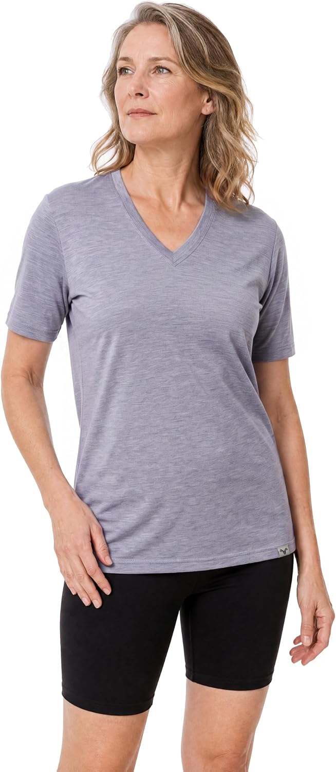 MERINNOVATION Women's Merino Wool V Neck T-Shirt Short Sleeve Athletic Tee Wicking Base Layer for Women