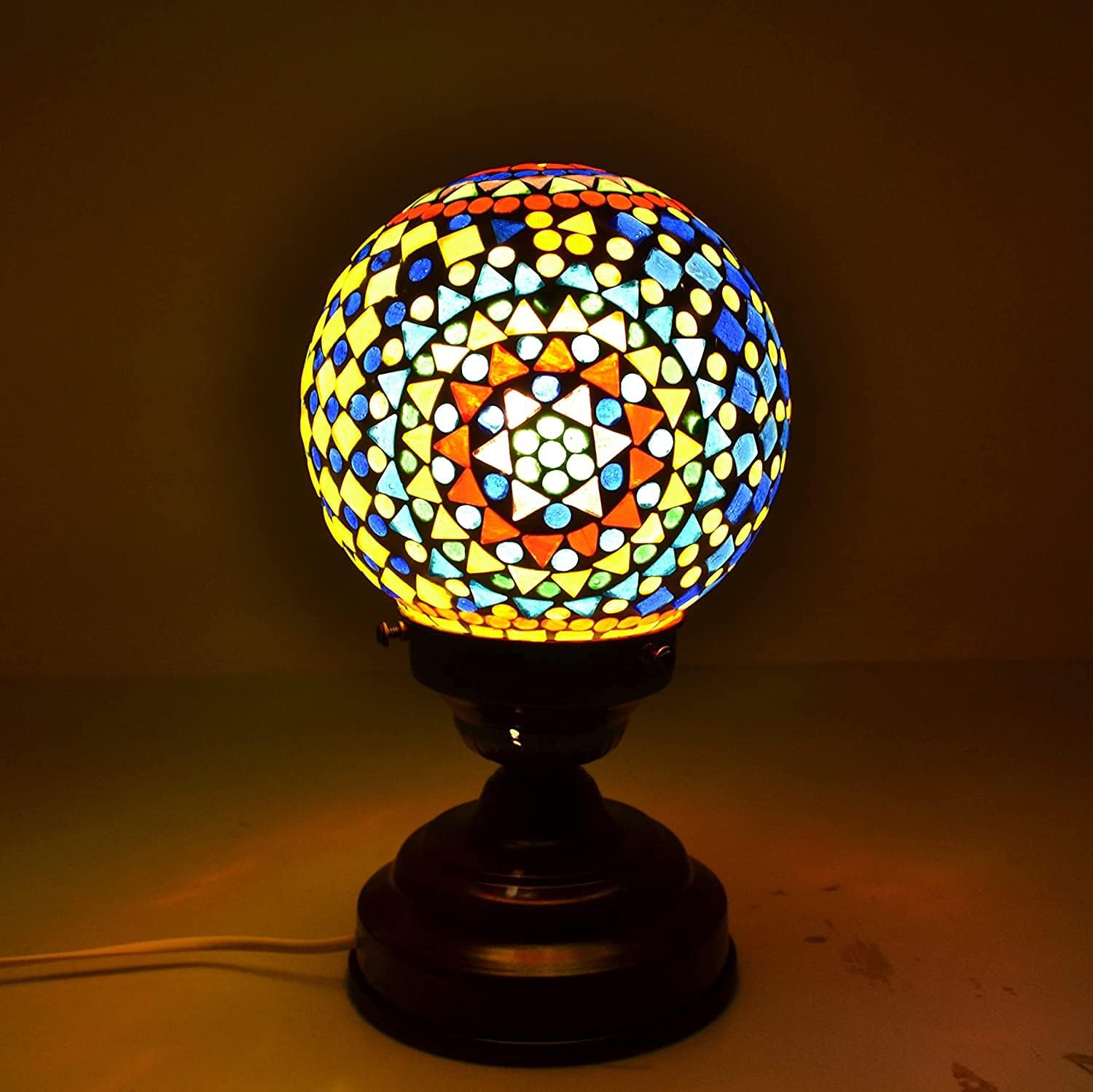 Traditional Mosaic Globe Table Lamp Aluminum Base Turkish Glass Globe Shade Lamps Colorful Light for Home Decoration (26cm Multicolor) (Style 3)
